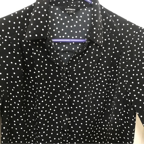 3/$15 Express black and white polka dots long sleeve button down tunic top - Picture 3 of 10